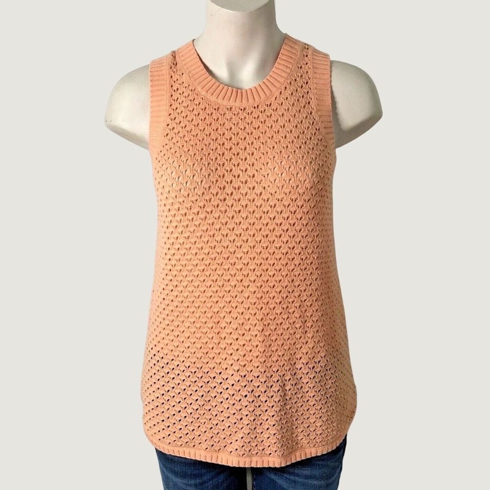 Banana Republic Sweater Tank Women S Peach Cotton Pointelle Knit Sleeveless Top